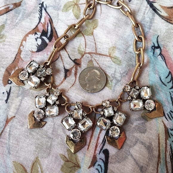 Plunder Brand Clear Rhinestone Oxidized Brass Tone Statement Necklace Art Deco - Picture 9 of 9